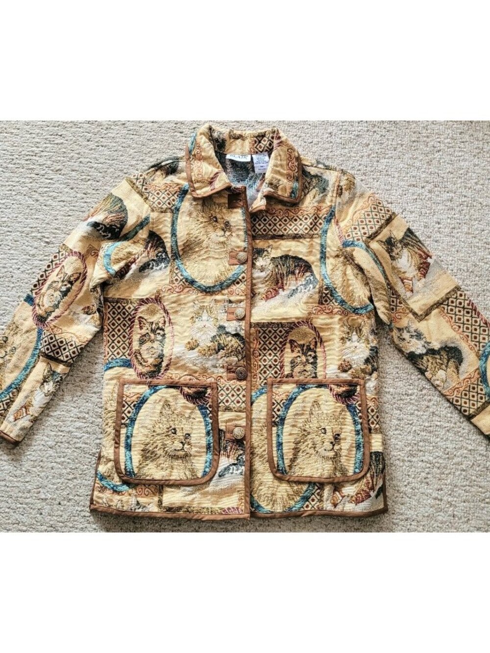 Vtg Blair Cat Tapestry Jacket Size Medium Kitties Kawaii Blazer Grandmacore NWOT